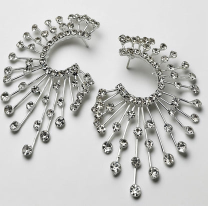 Spiked Rhinestone Statement Earrings – Gold & Silver Crystal Sunburst Studs - Fatisha Boutique
