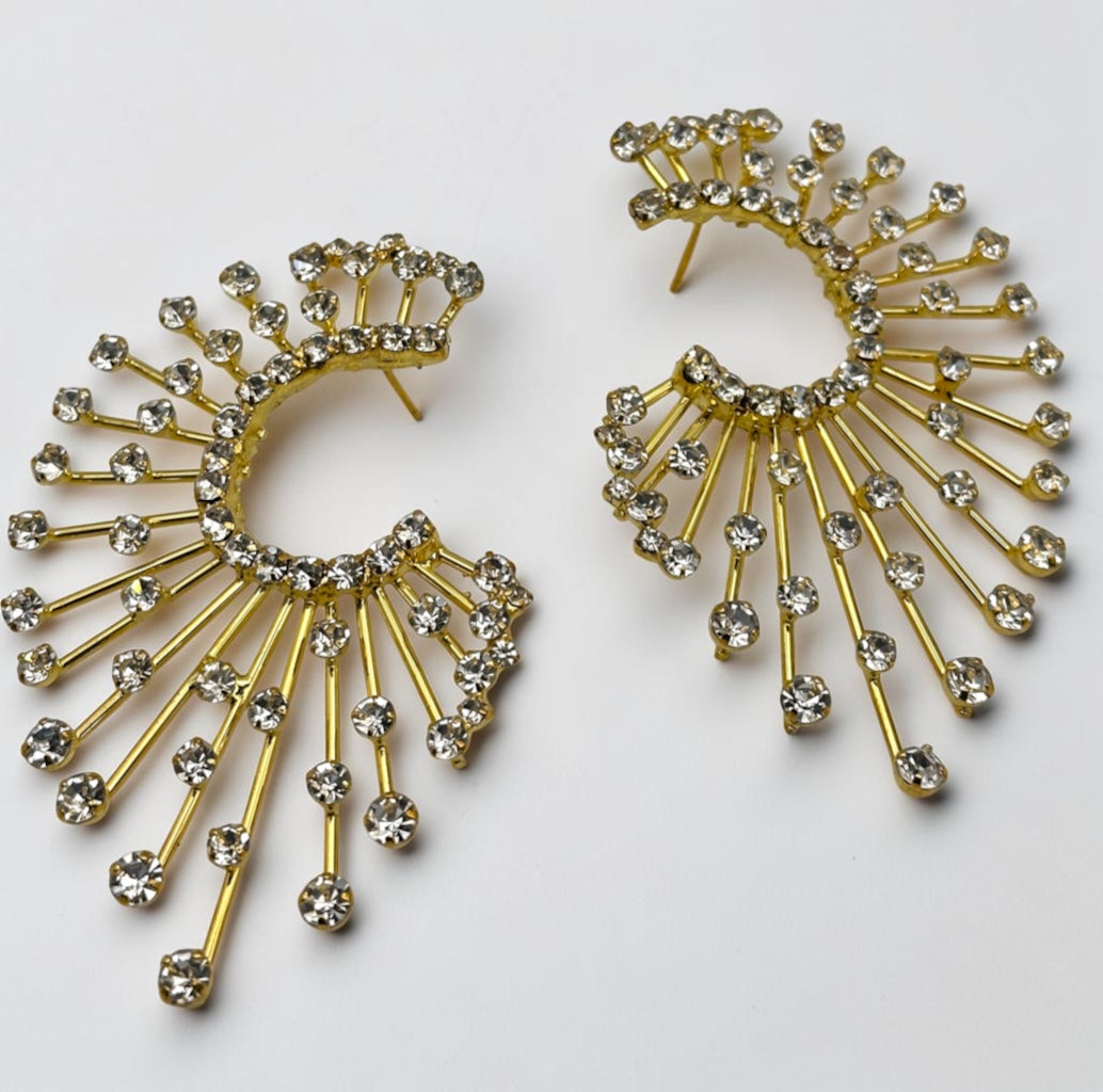 Spiked Rhinestone Statement Earrings – Gold & Silver Crystal Sunburst Studs - Fatisha Boutique Fatisha Boutique