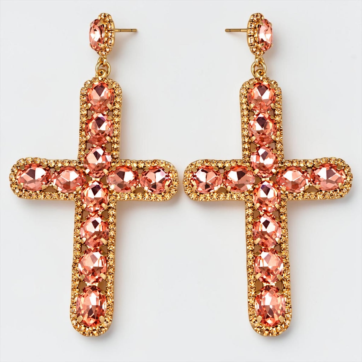 Oversized Rhinestone Cross Statement Earrings – Long Crystal Drop Earrings - Fatisha Boutique Fatisha Boutique