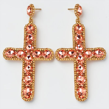 Oversized Rhinestone Cross Statement Earrings – Long Crystal Drop Earrings - Fatisha Boutique