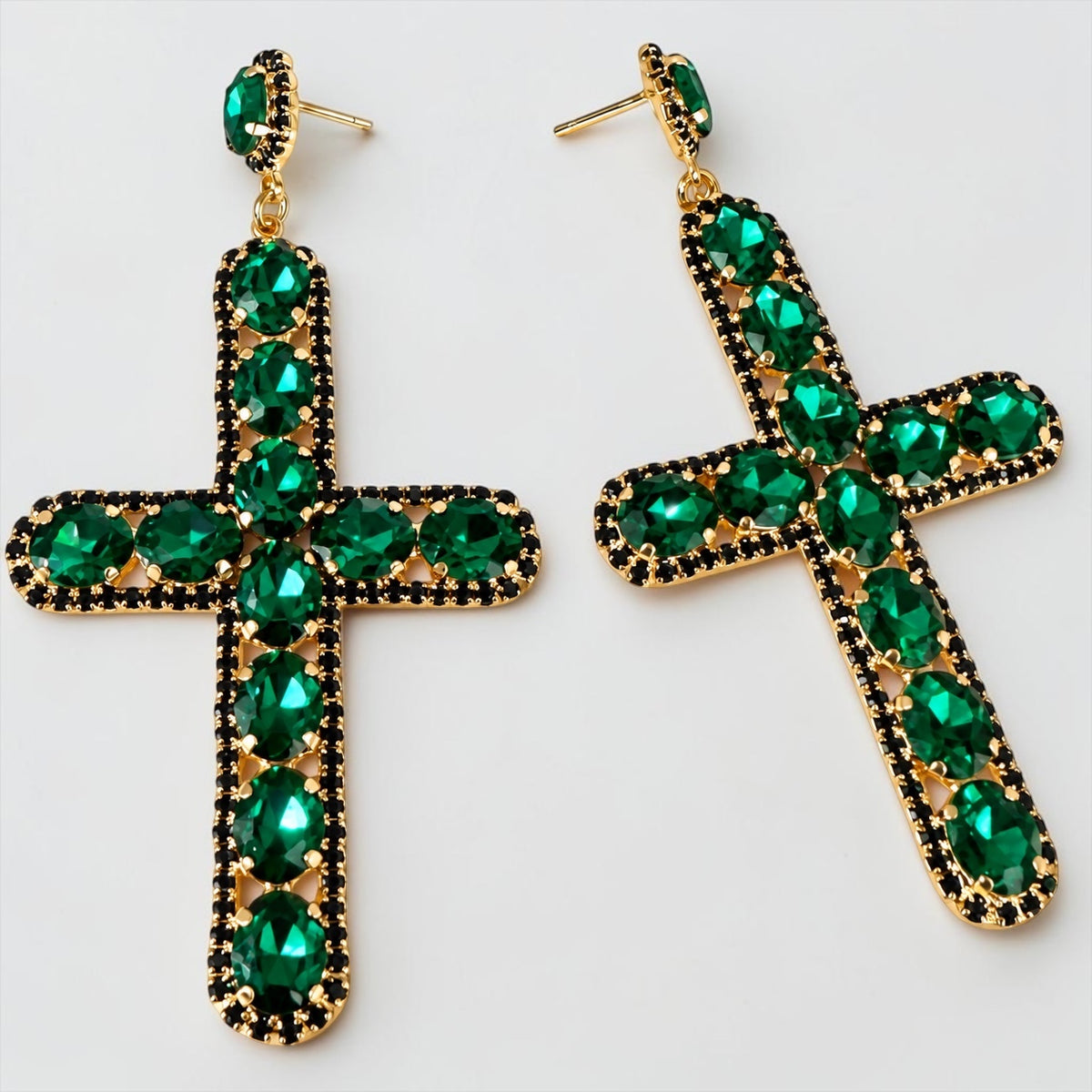 Oversized Rhinestone Cross Statement Earrings – Long Crystal Drop Earrings - Fatisha Boutique Fatisha Boutique
