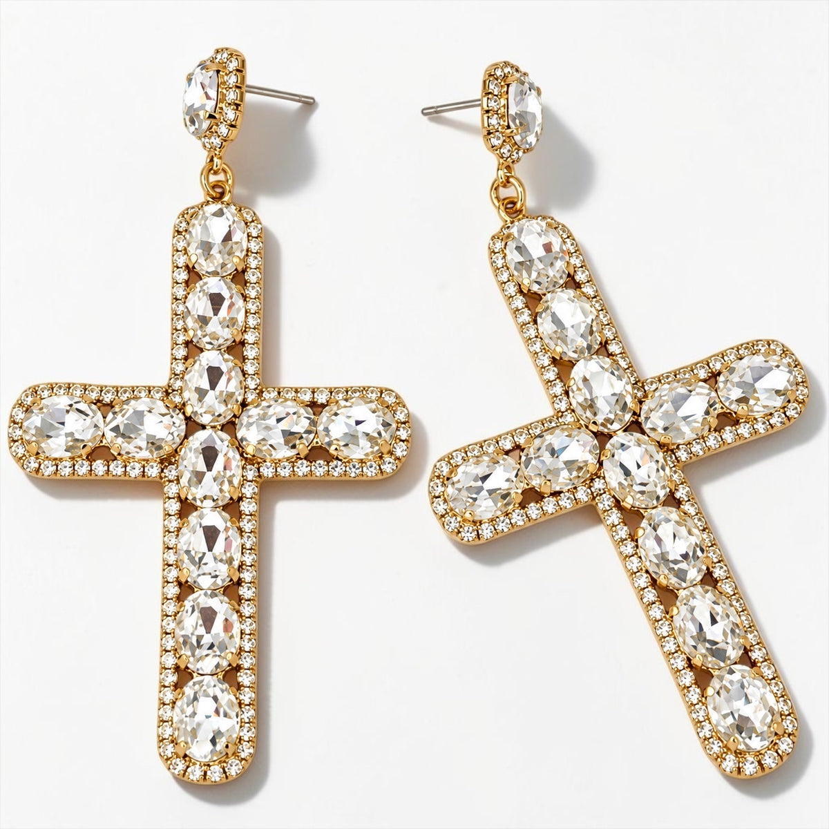 Oversized Rhinestone Cross Statement Earrings – Long Crystal Drop Earrings - Fatisha Boutique Fatisha Boutique