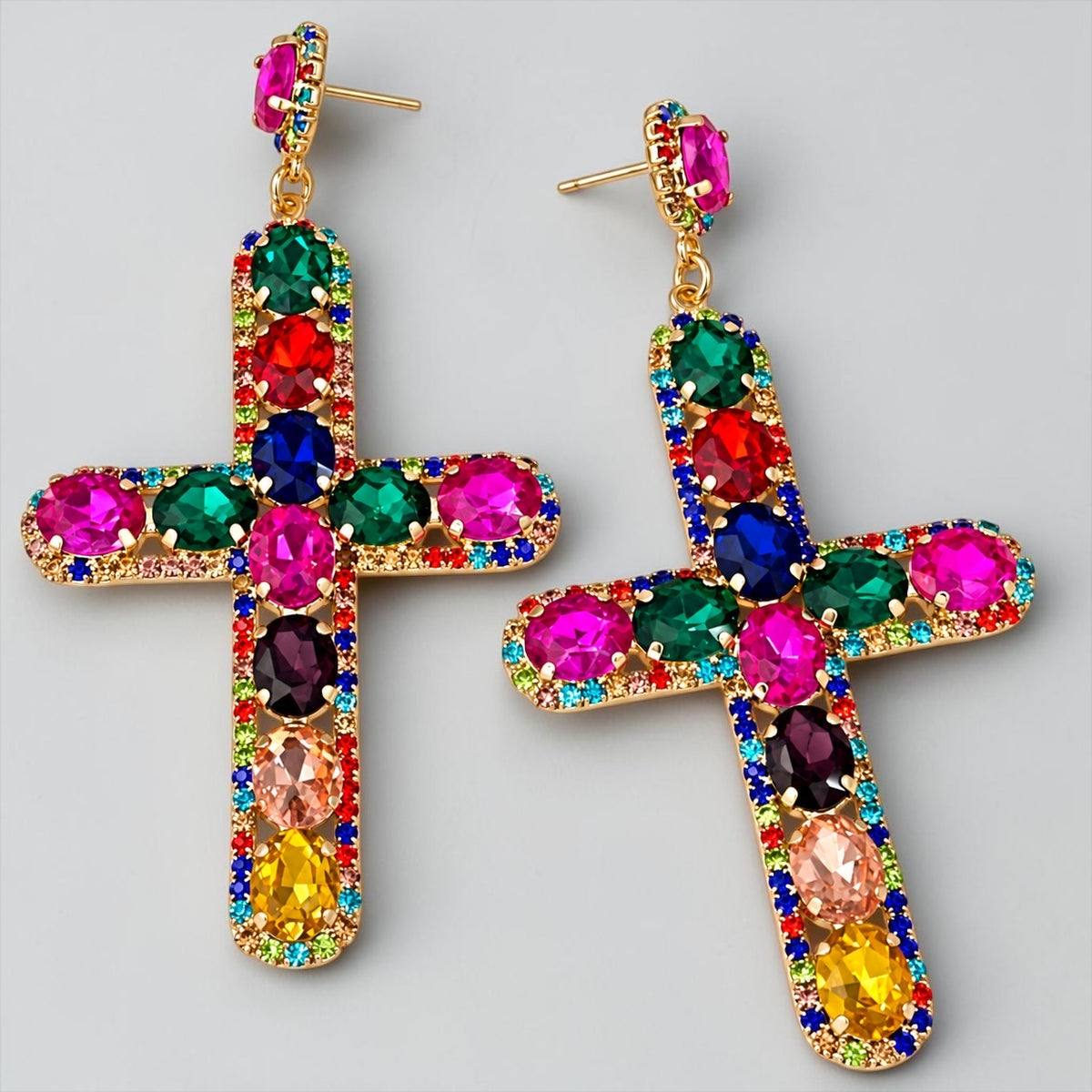 Oversized Rhinestone Cross Statement Earrings – Long Crystal Drop Earrings - Fatisha Boutique Fatisha Boutique