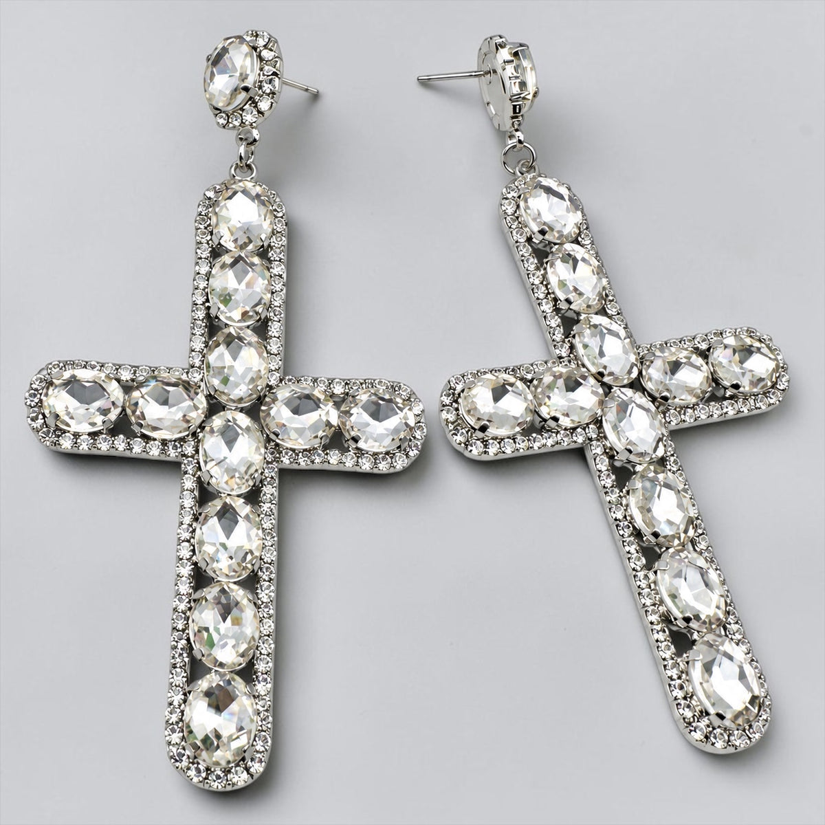 Oversized Rhinestone Cross Statement Earrings – Long Crystal Drop Earrings - Fatisha Boutique Fatisha Boutique