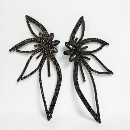 Black Crystal Starburst Statement Drop Earrings - Fatisha Boutique