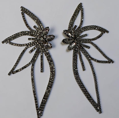 Black Crystal Starburst Statement Drop Earrings - Fatisha Boutique