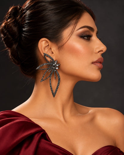 Black Crystal Starburst Statement Drop Earrings - Fatisha Boutique
