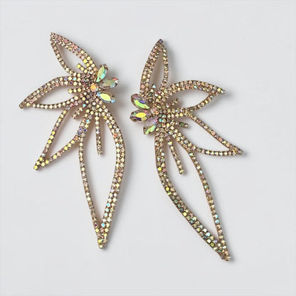 AB Gold Crystal Starburst Statement Drop Earrings - Fatisha Boutique