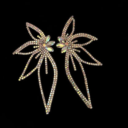 AB Gold Crystal Starburst Statement Drop Earrings - Fatisha Boutique