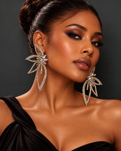 AB Gold Crystal Starburst Statement Drop Earrings - Fatisha Boutique