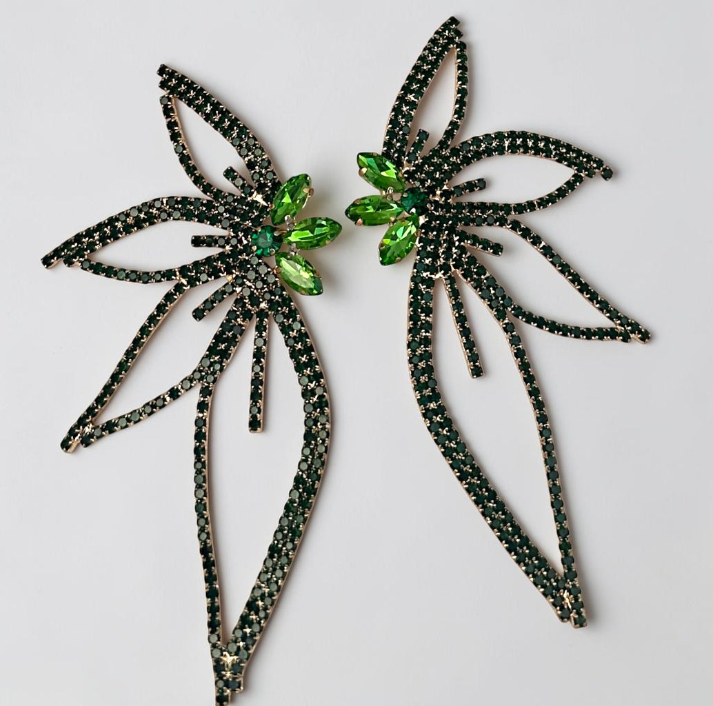 Green Crystal Starburst Statement Drop Earrings Fatisha Boutique