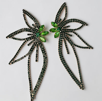 Green Crystal Starburst Statement Drop Earrings