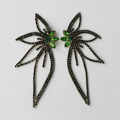 Green Crystal Starburst Statement Drop Earrings