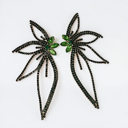 Green Crystal Starburst Statement Drop Earrings