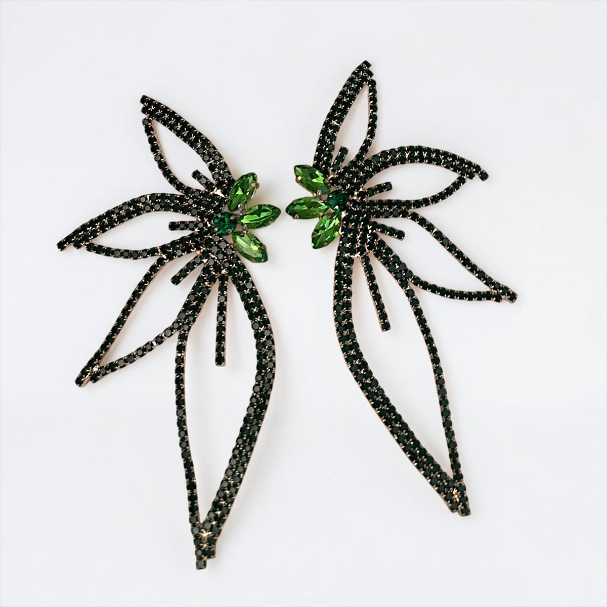 Green Crystal Starburst Statement Drop Earrings