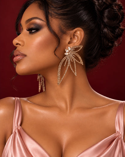 Gold Crystal Starburst Statement Drop Earrings - Fatisha Boutique