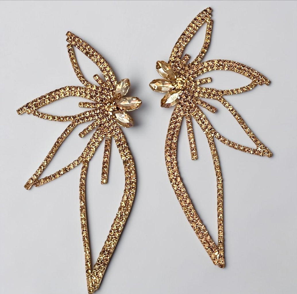 Gold Crystal Starburst Statement Drop Earrings - Fatisha Boutique Fatisha Boutique
