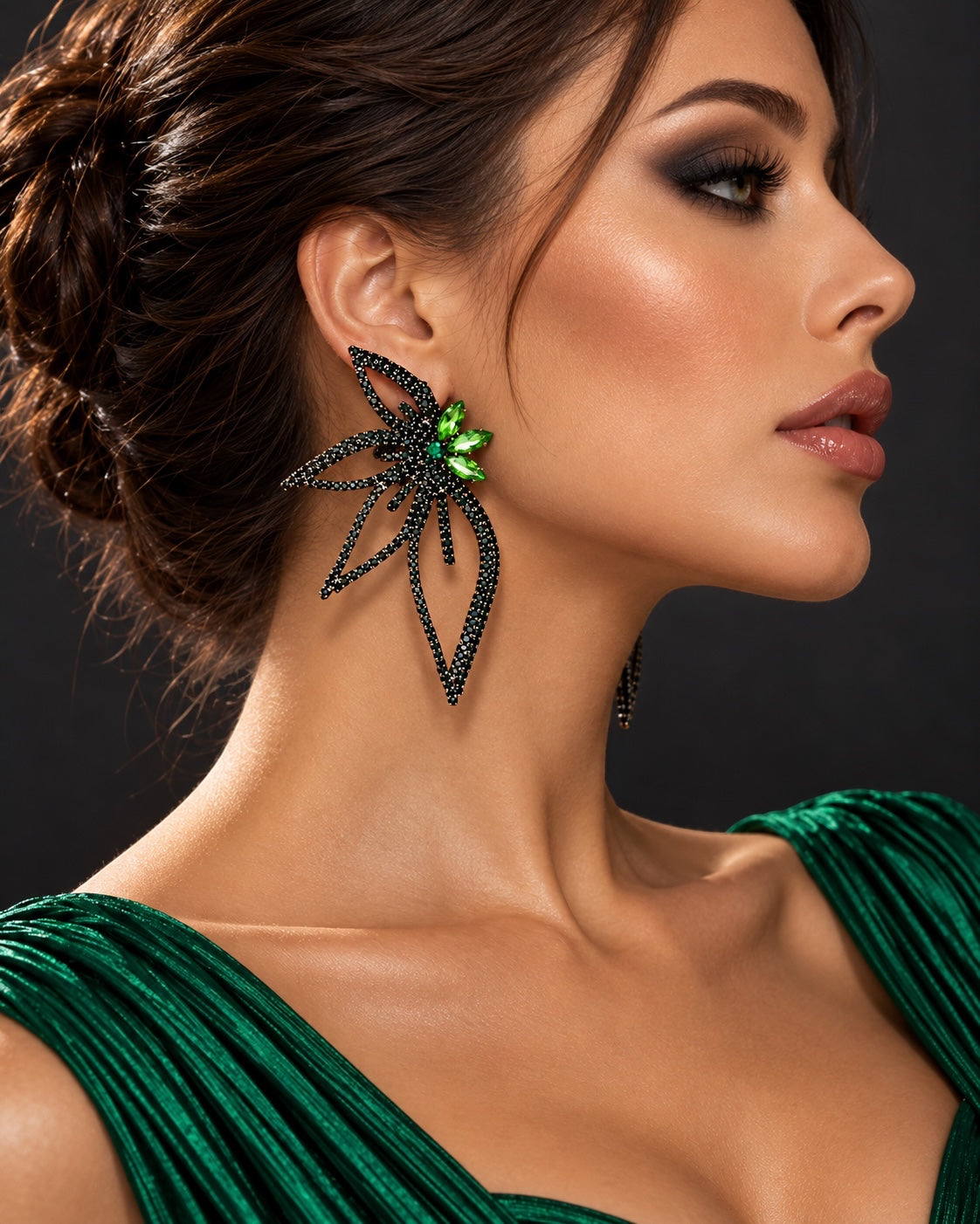 Green Crystal Starburst Statement Drop Earrings Fatisha Boutique