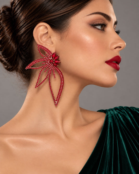 Red Crystal Starburst Statement Drop Earrings - Fatisha Boutique
