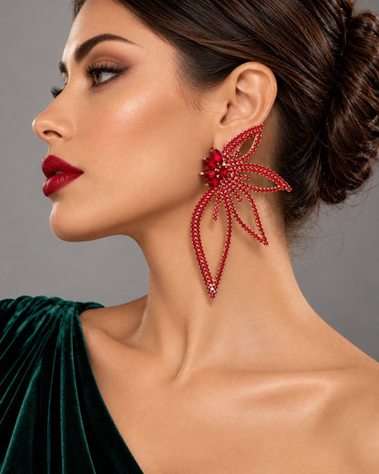 Red Crystal Starburst Statement Drop Earrings - Fatisha Boutique