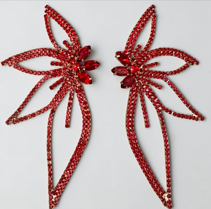 Red Crystal Starburst Statement Drop Earrings - Fatisha Boutique
