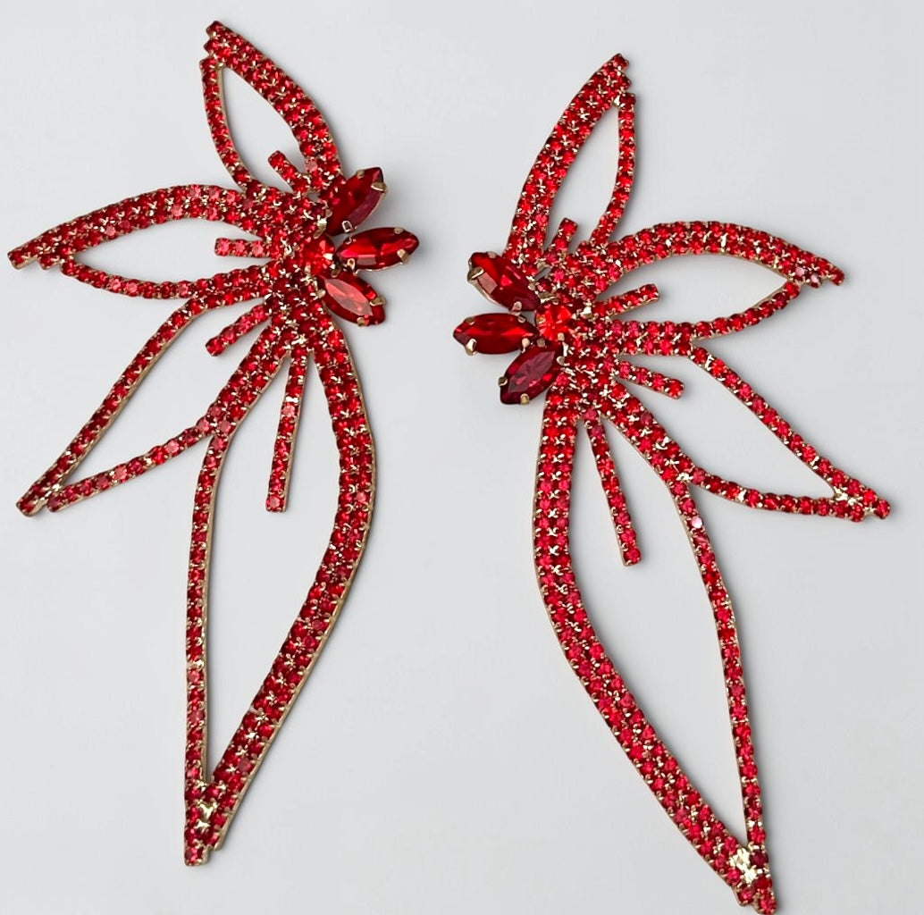 Red Crystal Starburst Statement Drop Earrings - Fatisha Boutique