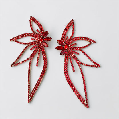 Red Crystal Starburst Statement Drop Earrings - Fatisha Boutique
