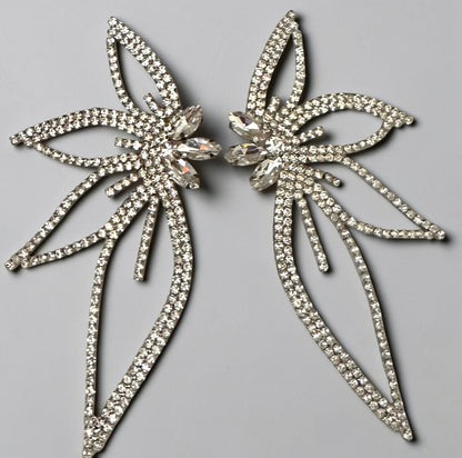 Silver Crystal Starburst Statement Drop Earrings