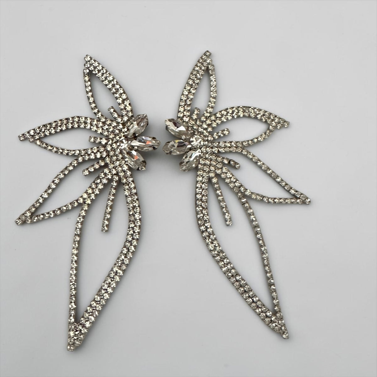 Silver Crystal Starburst Statement Drop Earrings