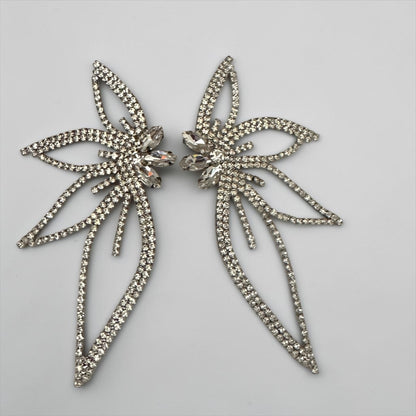 Silver Crystal Starburst Statement Drop Earrings
