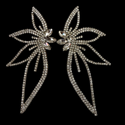 Silver Crystal Starburst Statement Drop Earrings