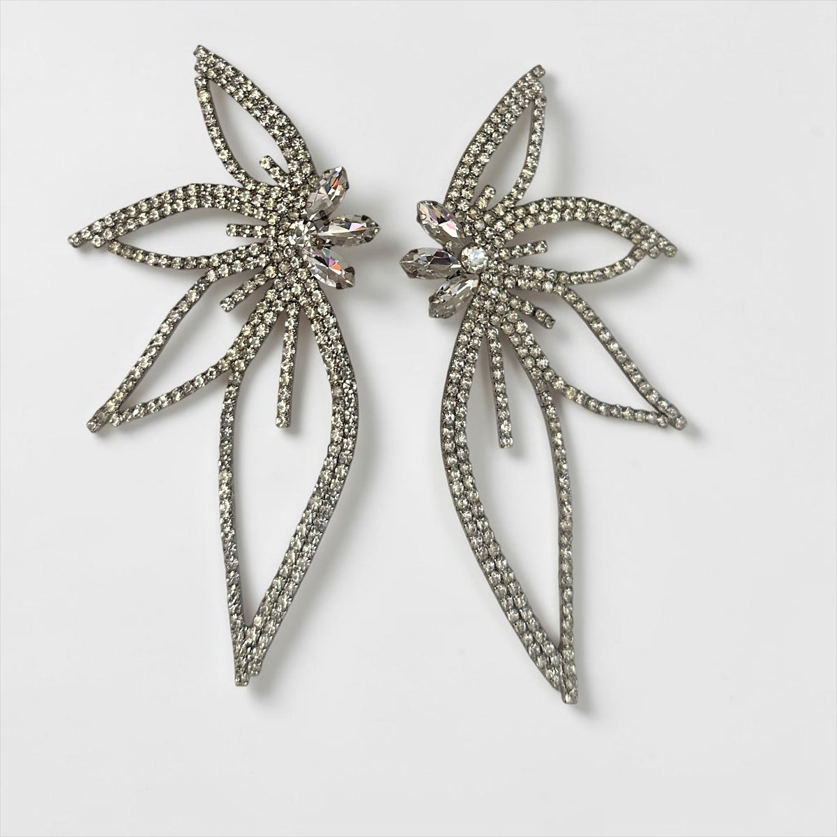 Silver Crystal Starburst Statement Drop Earrings