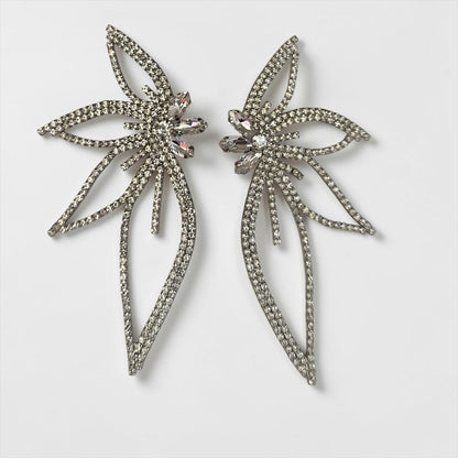 Silver Crystal Starburst Statement Drop Earrings