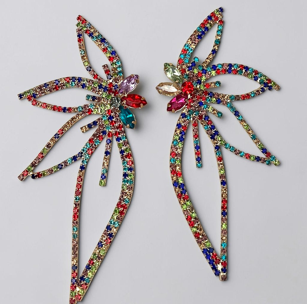 Multicolour Crystal Starburst Statement Drop Earrings Fatisha Boutique
