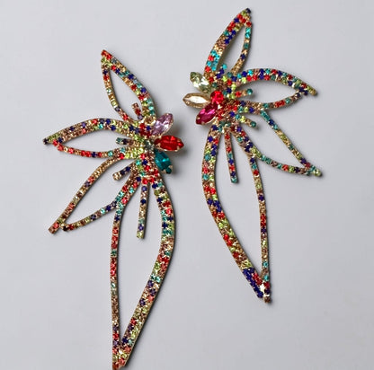 Multicolour Crystal Starburst Statement Drop Earrings