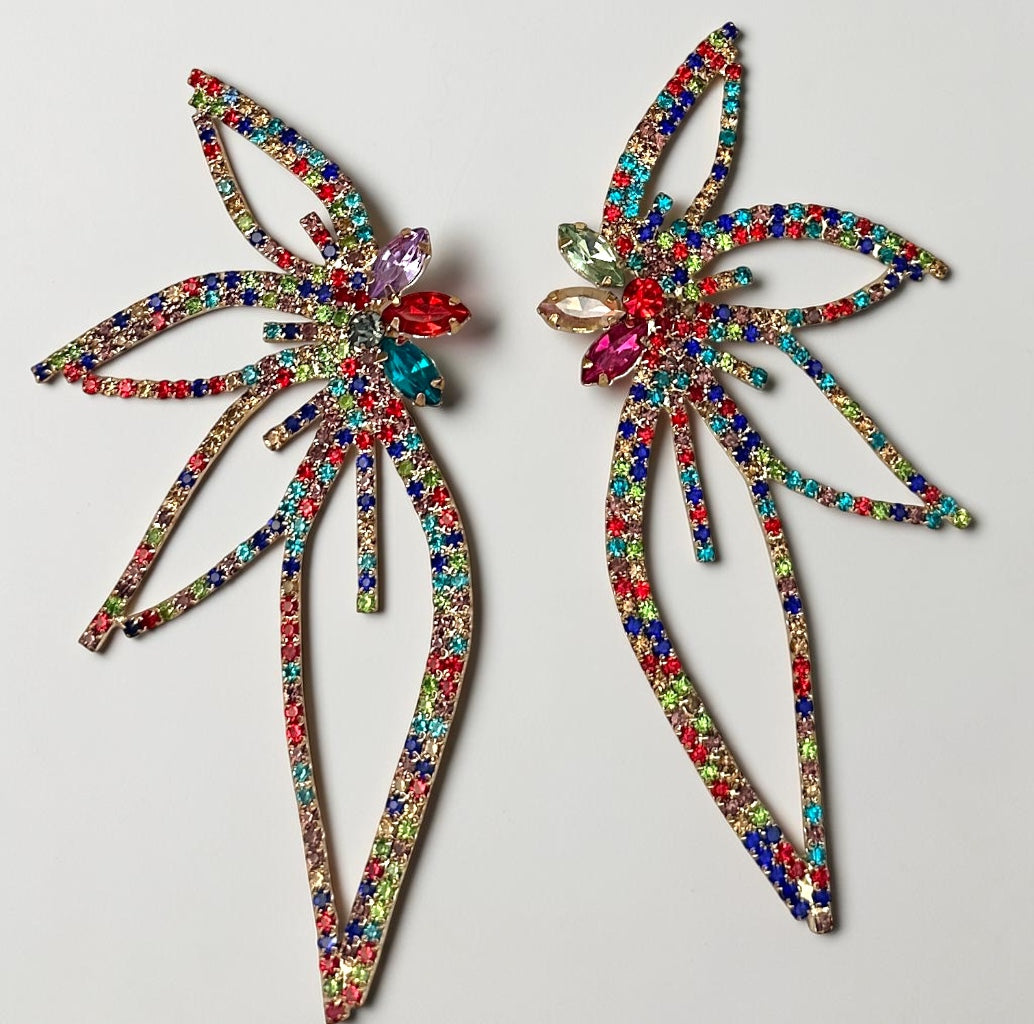 Multicolour Crystal Starburst Statement Drop Earrings Fatisha Boutique