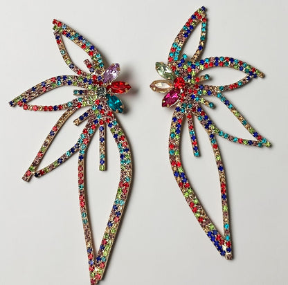 Multicolour Crystal Starburst Statement Drop Earrings