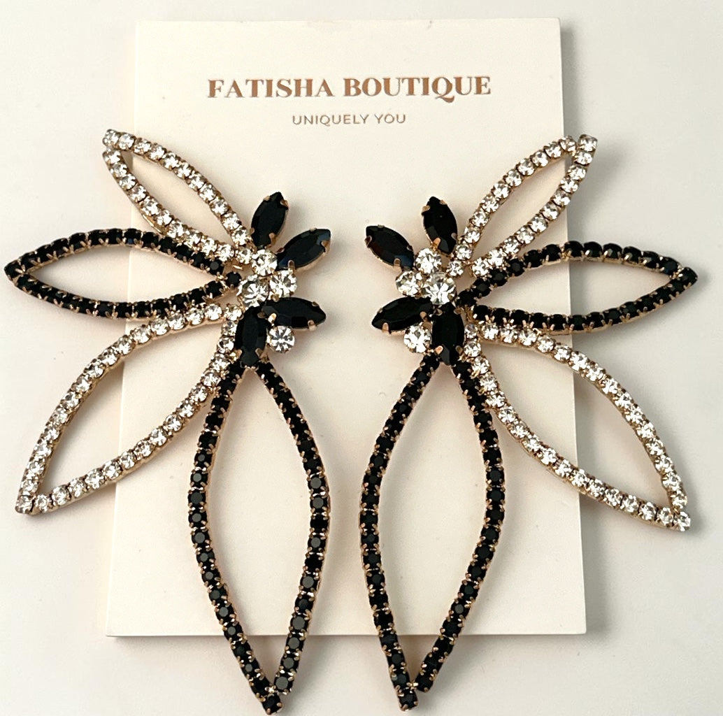 Black & Gold Rhinestone Starburst Statement Drop Earrings Fatisha Boutique