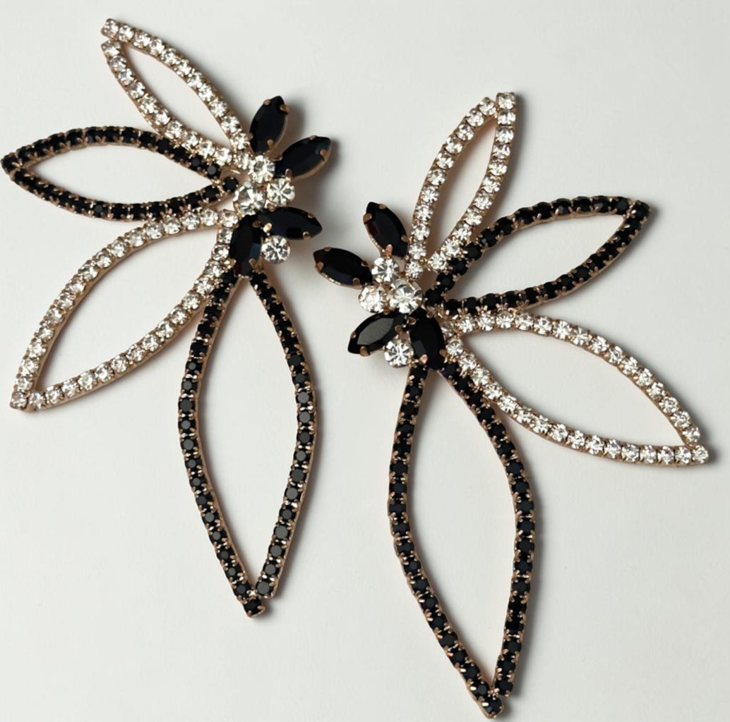 Black & Gold Rhinestone Starburst Statement Drop Earrings Fatisha Boutique