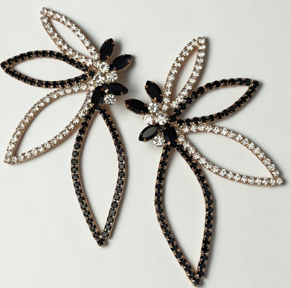 Black & Gold Rhinestone Starburst Statement Drop Earrings