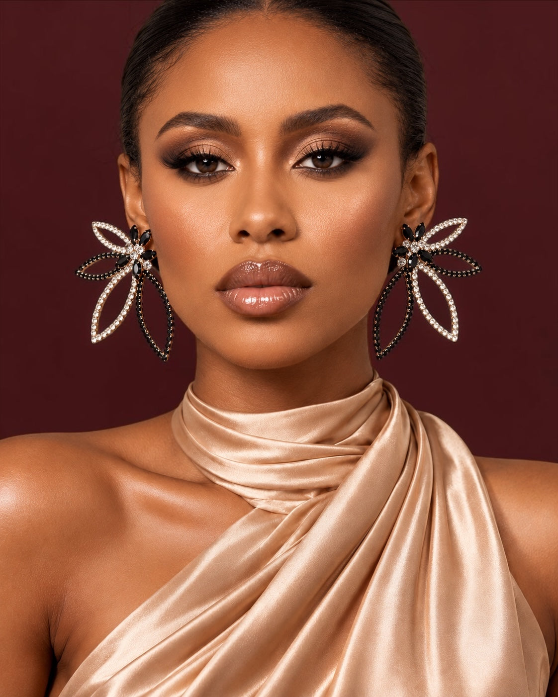 Black & Gold Rhinestone Starburst Statement Drop Earrings Fatisha Boutique