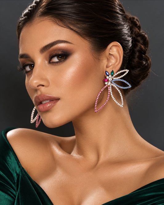 Multicolour Rhinestone Starburst Statement Drop Earrings