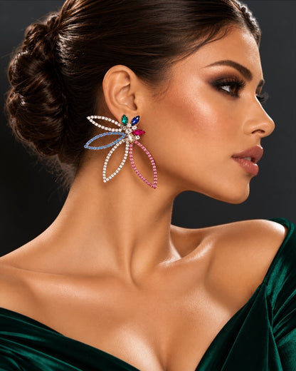 Multicolour Rhinestone Starburst Statement Drop Earrings