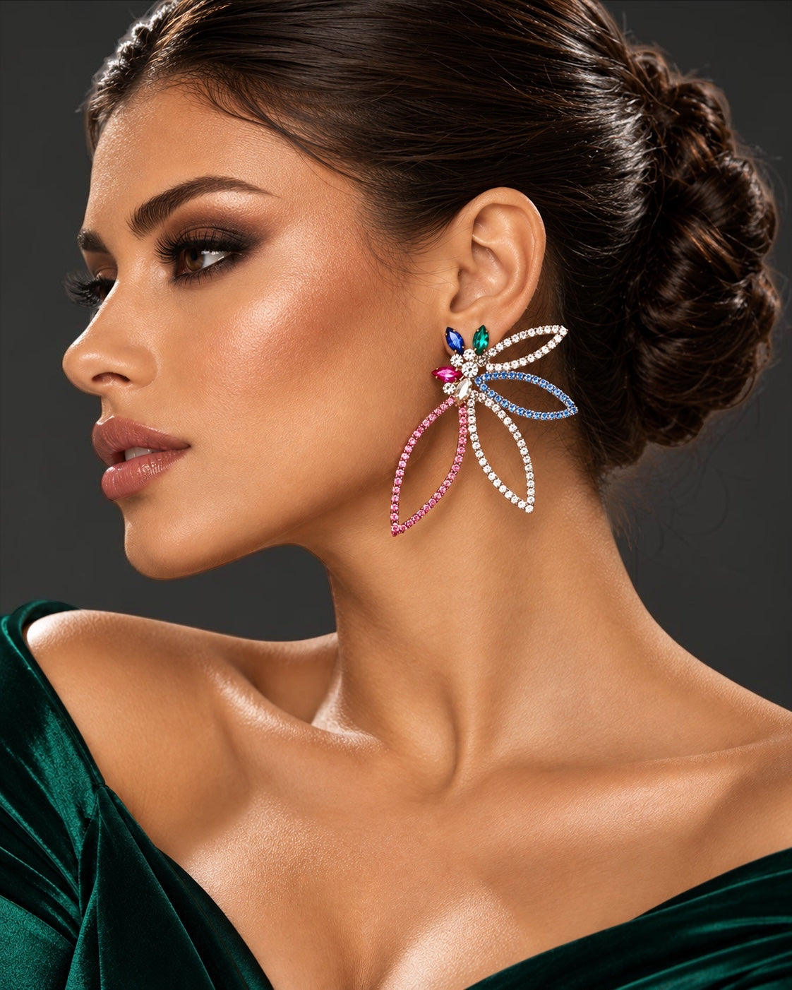 Multicolour Rhinestone Starburst Statement Drop Earrings