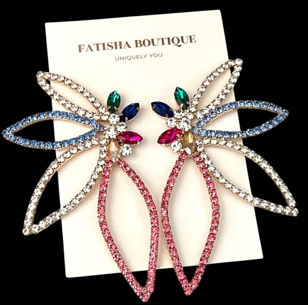 Multicolour Rhinestone Starburst Statement Drop Earrings Fatisha Boutique