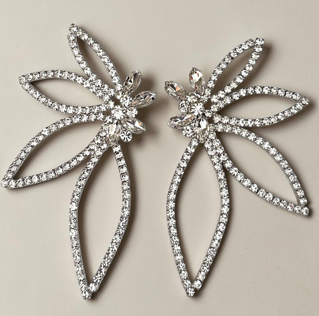 Silver Rhinestone Starburst Statement Drop Earrings