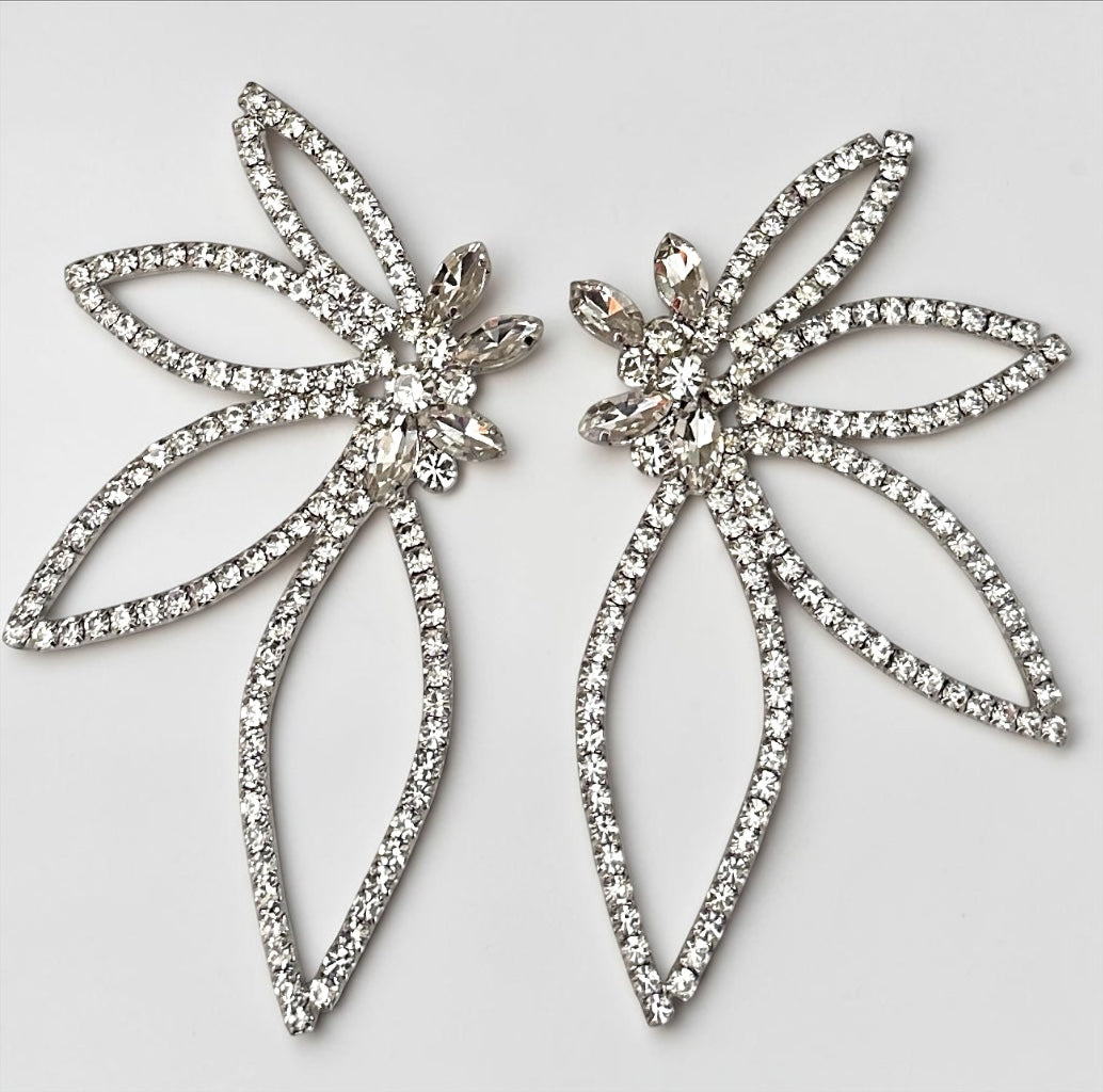 Silver Rhinestone Starburst Statement Drop Earrings Fatisha Boutique