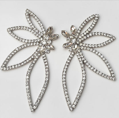 Silver Rhinestone Starburst Statement Drop Earrings