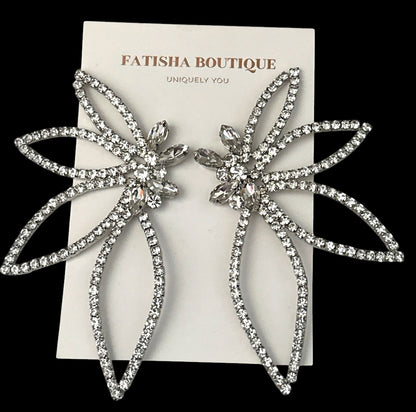 Silver Rhinestone Starburst Statement Drop Earrings
