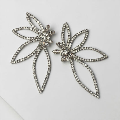 Silver Rhinestone Starburst Statement Drop Earrings